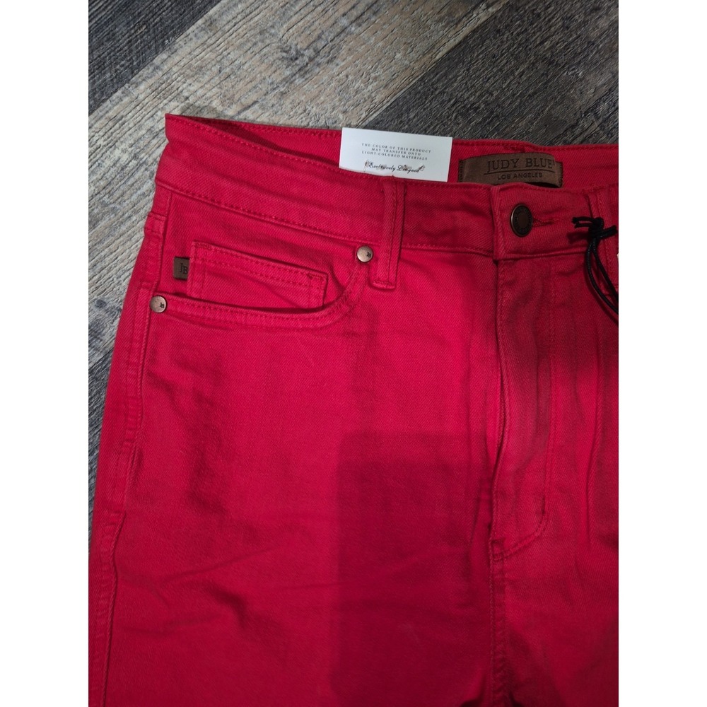 JUDY BLUE Bermuda Jean Shorts Red Women's XL High Rise Tummy Control Denim - Picture 3 of 10